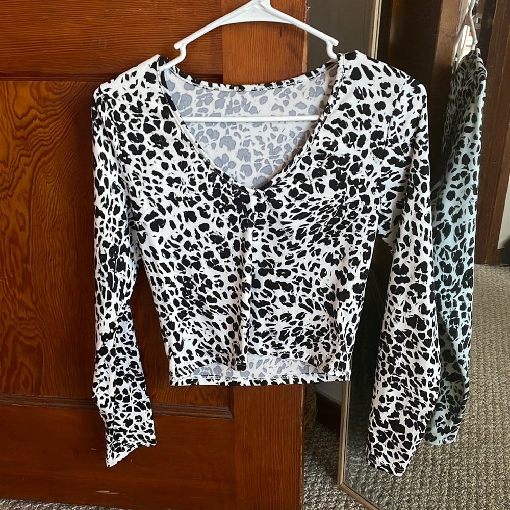 Small Animal Print Long Sleeve Crop Top